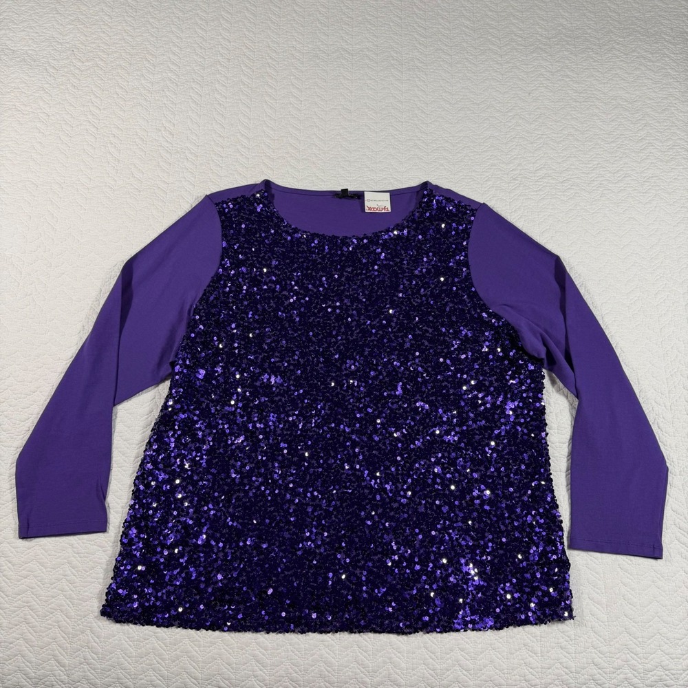 NWOT Talbots Plus Purple Sequins Long Sleeve Top Shirt Women 2X Party Sparkly
